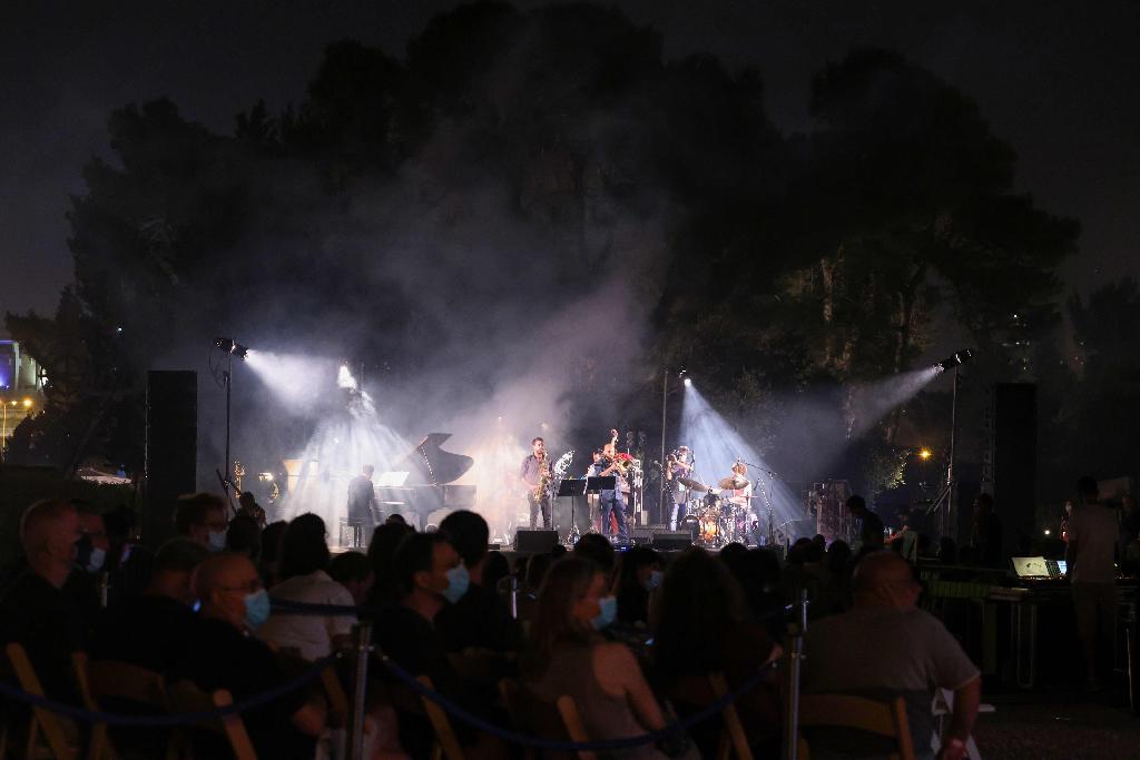 A band performs a tribute to Amit Golan, an Israeli pianist who passed away in 2010, during the Jerusalem Jazz Festival 