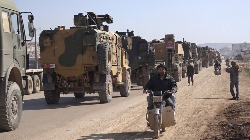 A Turkish military convoy on the road in northern Syria last February 