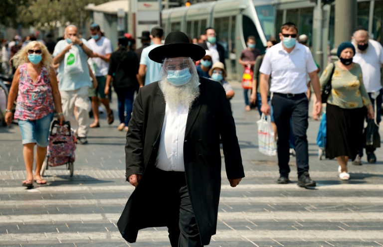 Jerusalem residents wearing protective face masks 