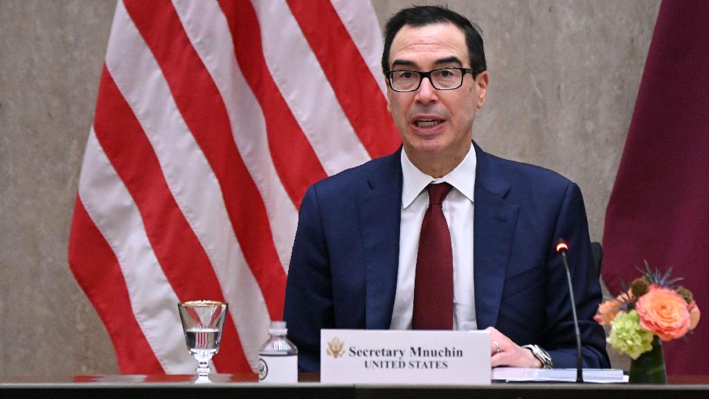 US Treasury Secretary Steven Mnuchin speaks during the third annual US-Qatar Strategic Dialogue at the State Department in Washington