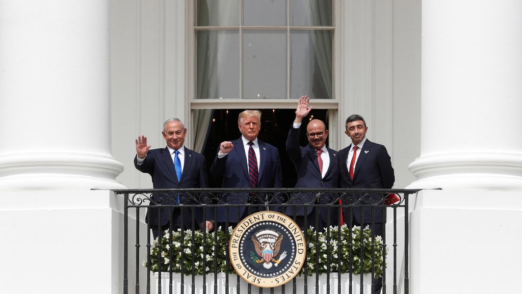 The leaders of U.S., Israel, UAE and Bahrain following the signing of peace and normalization of relations at the White House in September 