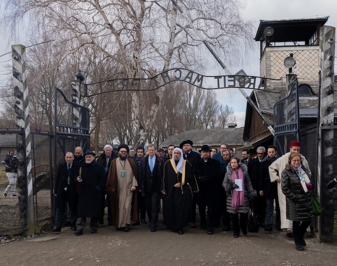 A delegation led by Mohammed al-Aissa, a former Saudi minister and the general secretary of the Muslim World League, visiting Auschwitz