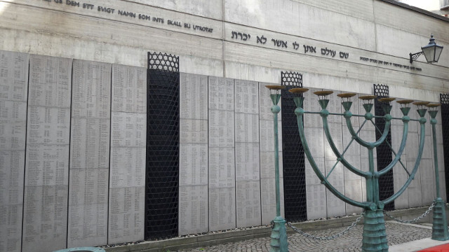 The Monument to the Memory of the Holocaust Victims, located within the courtyard of Stockholm's Great Synagogue 