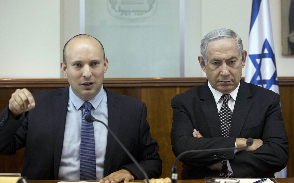 energetic Naftali Bennet, tired and grump Benjamin Netanyahu 