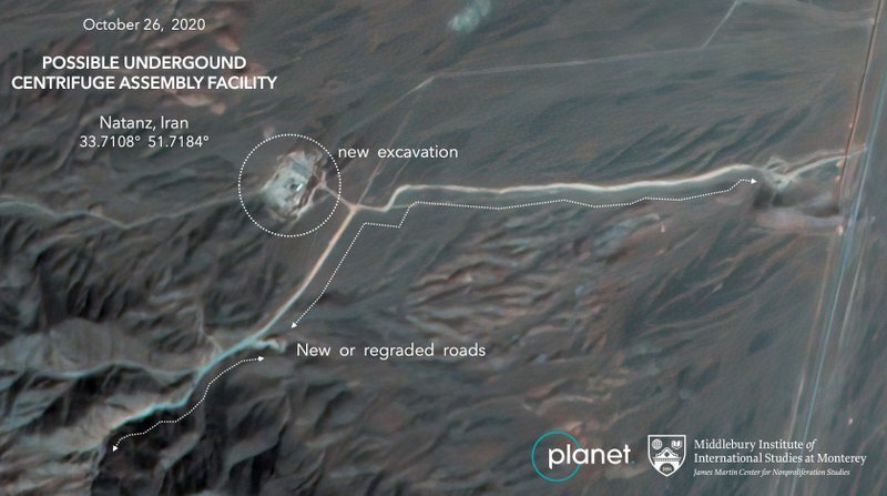 Planet Labs Inc. satellite image shows construction at Iran's Natanz new underground uranium-enrichment facility 