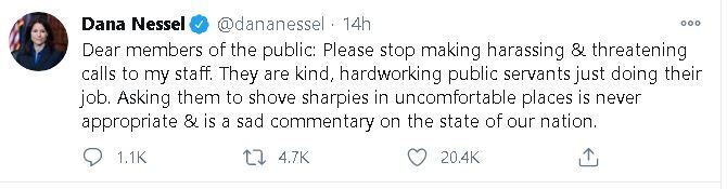 Michigan Attorney General Dana Nassel in a tweet calling for an end to harassment of voting officials 