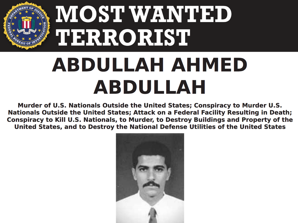 The F.B.I. wanted poster for Abdullah Ahmed Abdullah, who went by the nom de guerre Abu Muhammad al-Masri 