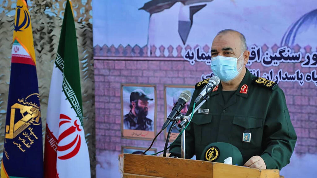 Guards' chief Major General Hossein Salami speaking during the inauguration of a warship