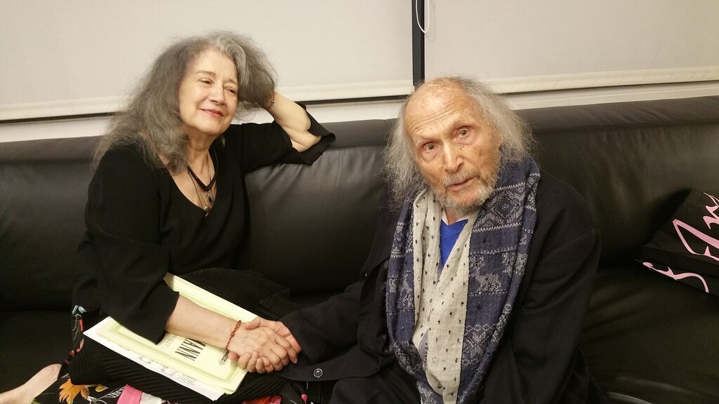 Gitlis (aged 96) with pianist Martha Argerich, after a joint performance at the Israel Philharmonic, Tel Aviv, 2018 