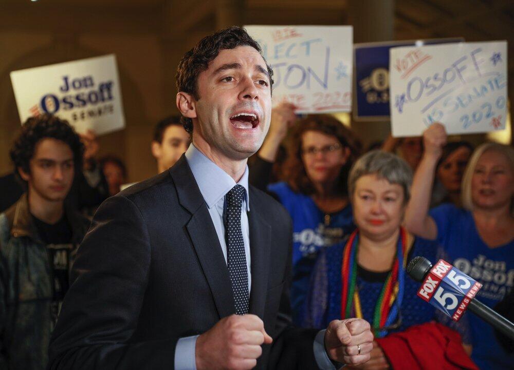 Jon Ossoff speaks to the the media and supporters after he qualified to run in the Senate race against Republican Sen. David Perdue in Atlanta 