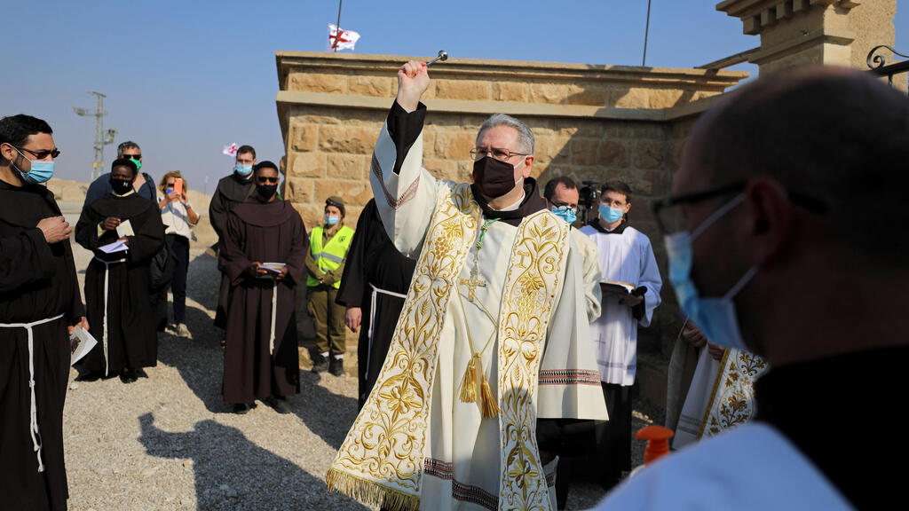 Custodian of the Holy Land Father Francesco Patton attends a mass at the Franciscan Church that was reopened after landmines were removed at the Qasr el-Yahud site, near Jericho