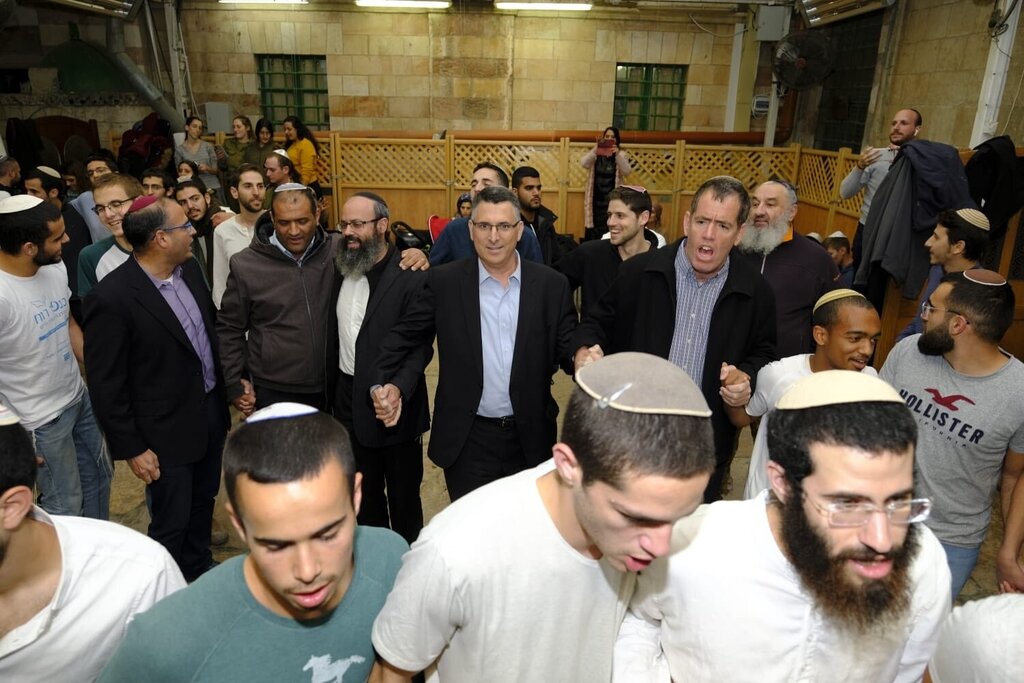 Gideon Sa'ar in 2019, celebrating Hanukkah at the Cave of the Patriarchs in the West Bank city of Hebron 