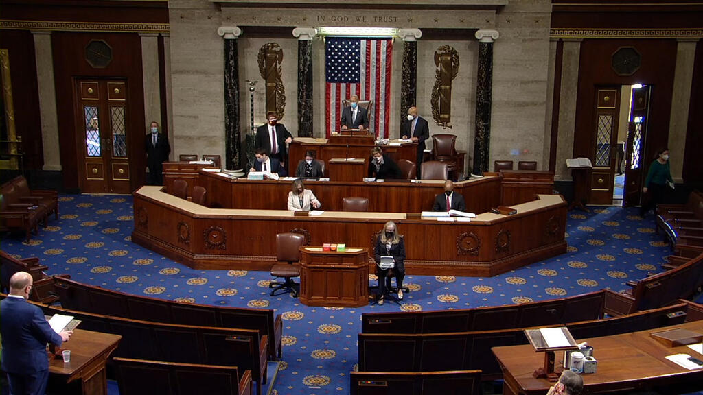 The start of a session by the U.S. House of Representatives to impeach President Donald J. Trump for a second time at the Capitol in Washington, D.C., Jan. 13, 2021 
