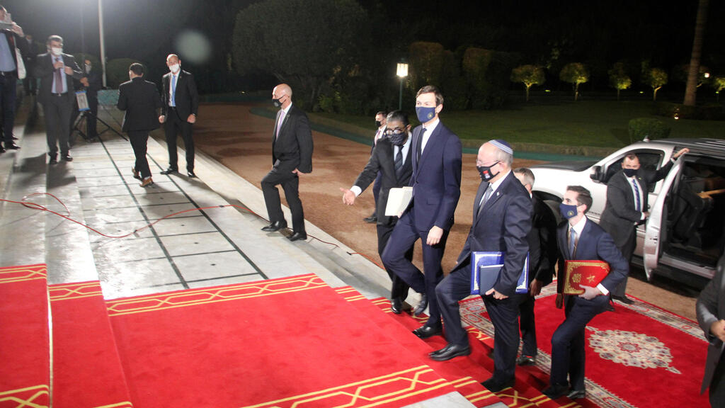  Israeli National Security Adviser Meir Ben-Shabbat (front R), who led the Israeli delegation, and U.S. White House Senior Adviser Jared Kushner are seen during a visit to Rabat, Morocco