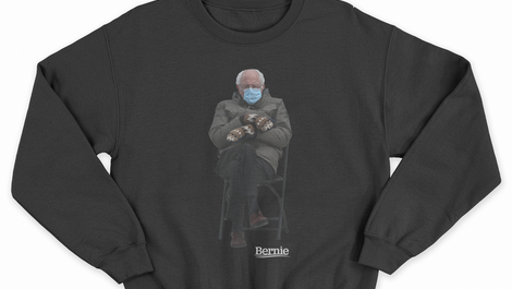 A sweatshirt bearing the now famous image of Bernie Sanders at Joe Biden's inauguration on sale on the senator's website  