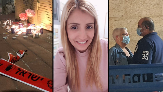 Место убийства, Диана Раз, родители Амира Раза (Фото: Надав Абес) דיאנה רז, הורי החשוד ברצח והאזכרה שארגנו נשים בישוב מול בית משפחת רז