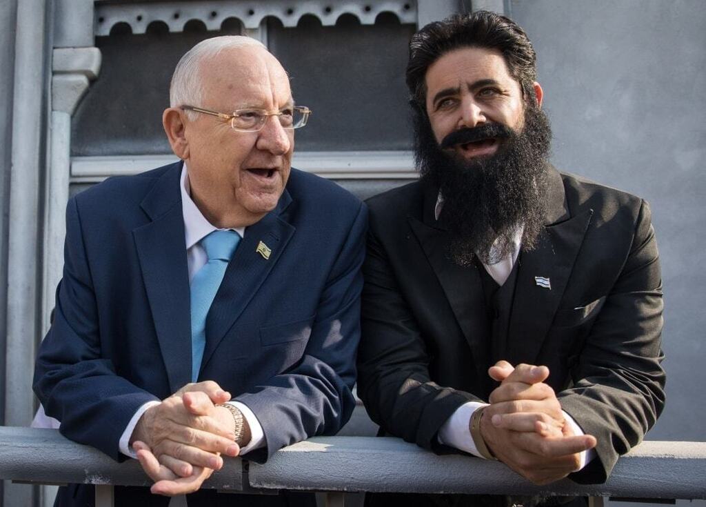 President Reuven (Ruvi) Rivlin and an actor dressed as the father of the Jewish State, Theodor Herzl