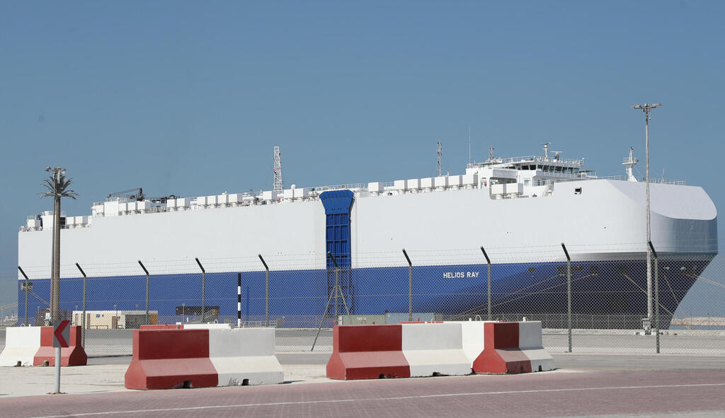 Israeli-owned cargo ship Helios Ray is seen after it was anchored in Dubai, Feb. 28 2021 
