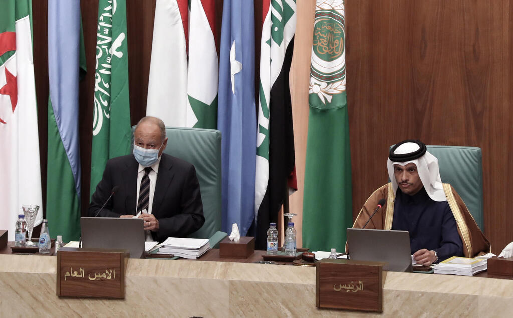 Ahmed Aboul Gheit at the  155th ordinary session at the Arab League headquarters in Cairo, Egypt, 03 March 2021