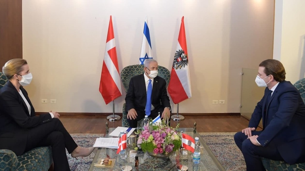 רה"מ נתניהו בפגישה עם ראש ממשלת דנמרק מדה פרדריקסן וקנצלר אוסטריה סבסטיאן קורץ