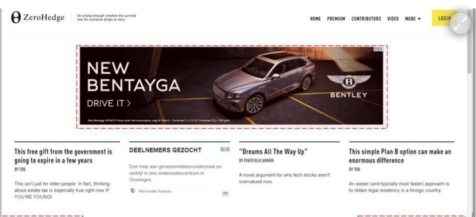 Bentley Motors ad on fake news site 