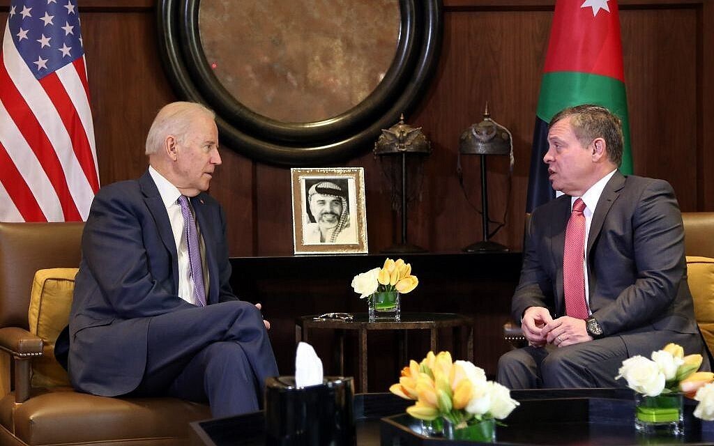 U.S. President Joe Biden with Jordan's King Abdullah during his visit to Amman in 2016 while he was VP 