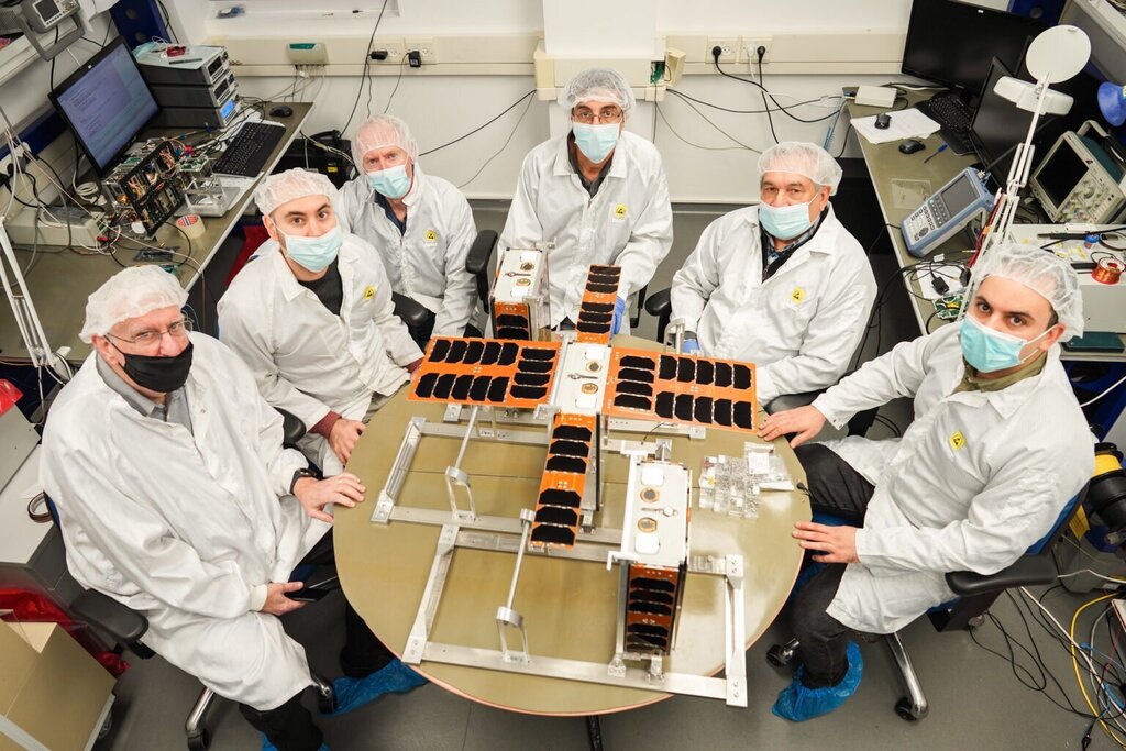 Engineers and researchers from the Asher Space Research Institute at Technion-Israel Institute of Technology with the nanosatellites 