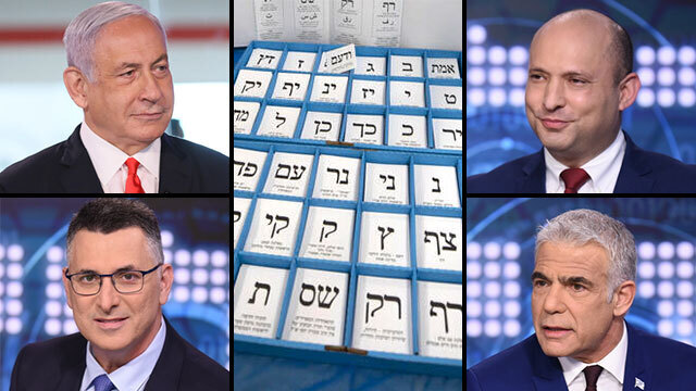 Clockwise from top left: Benjamin Netanyahu, Naftali Bennett, Yair Lapid and Gideon Saar 