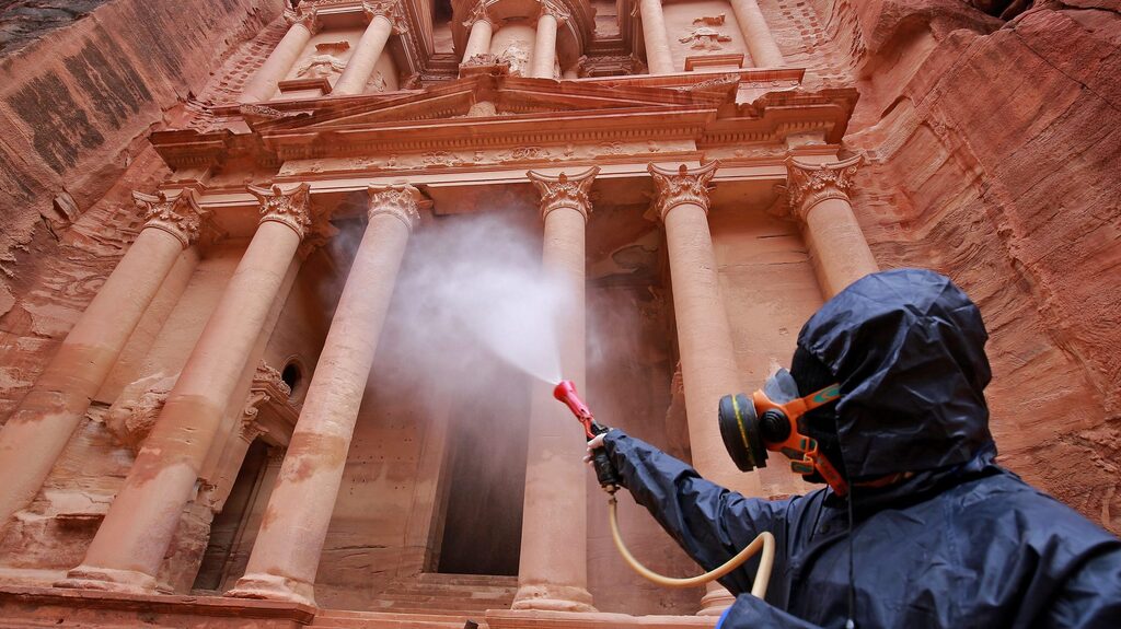 Disinfecting against coronavirus in the city of Petra