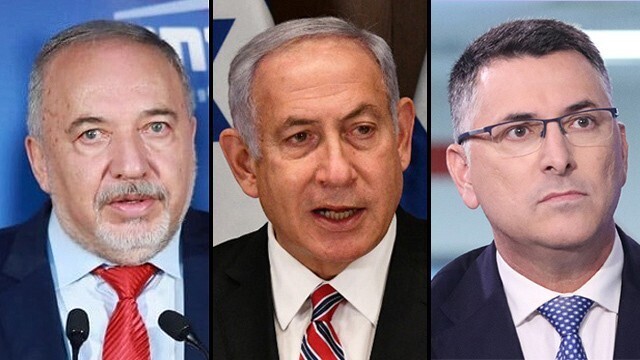 L-R: Avigdor Liberman, Benjamin Netanyahu and Gideon Saar 