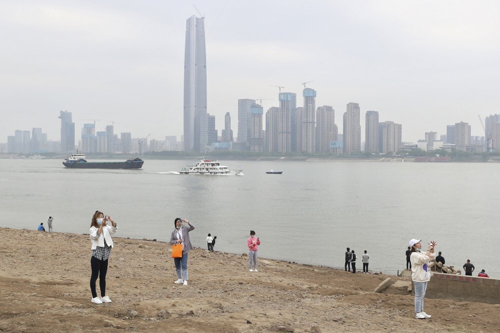 Residents visit the Yangtze River in Wuhan in central China's Hubei province 