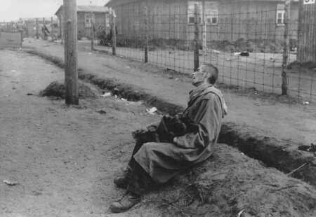 A survivor of the Bergen-Belsen camp after liberation, Bergen-Belsen, Germany, April 15, 1945
