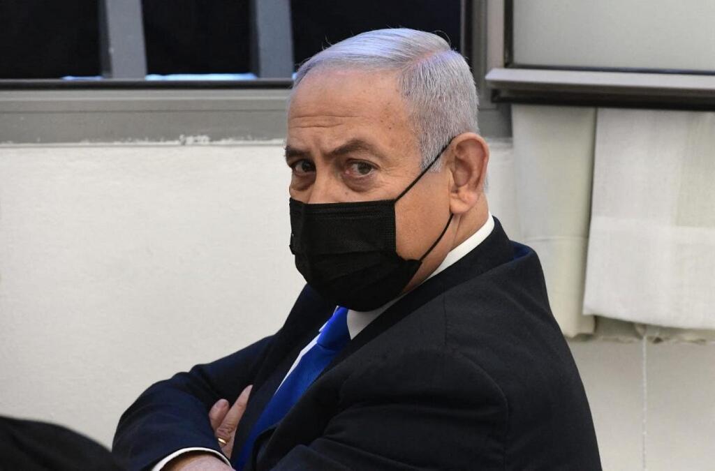 Prime Minister Benjamin Netanyahu appearing in the Jerusalem District Court in February where he pleaded not guilty to charges of corruption 