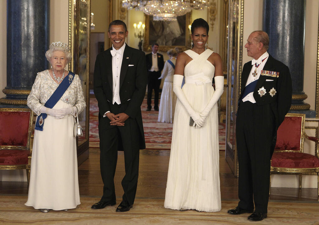 Queen Elizabeth II and Prince Philip host then-U.S. President Barack Obama and first lady Michelle Obama at Buckingham Palace, May 2011 