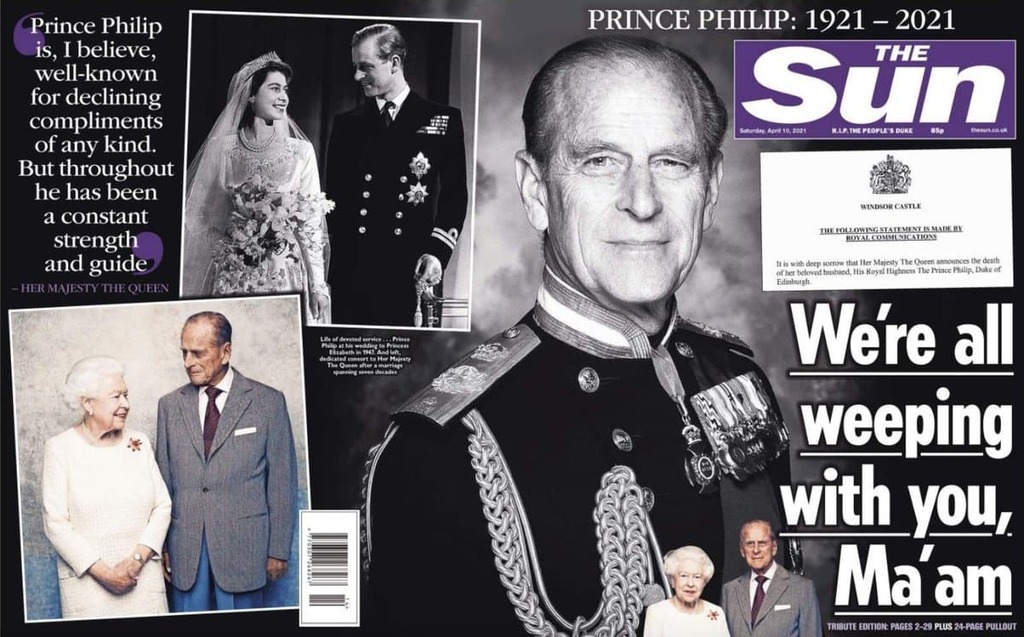   Обложка британского издания в день кончины принца Филиппа 