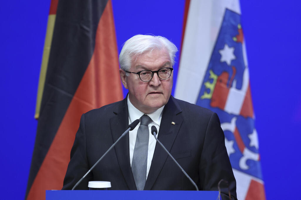 German President  Frank-Walter Steinmeier speeking at the 76 anniversary of the liberation of the Buchenwald concentration camp 