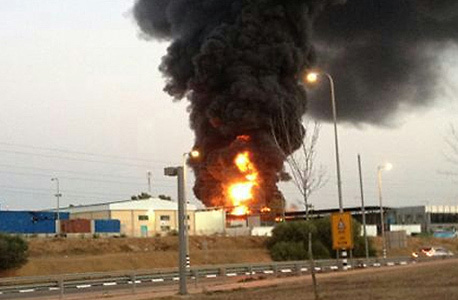 The industrial park in Sderot takes a direct hit from a Gaza rocket in 2014 