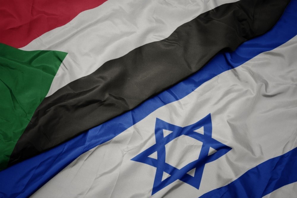 The flags of Sudan and Israel 