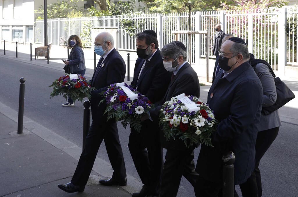 French Jewish officials attend a tribute to Sarah Halimi in Paris on Sunday 