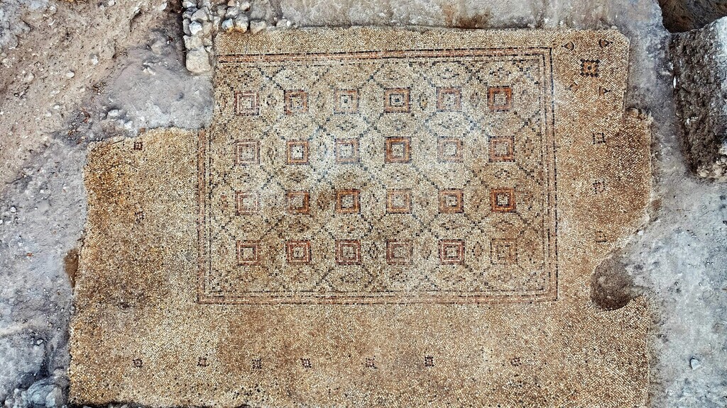 The mosaic piece discovered in the ruins of what is believed to be an industrial complex