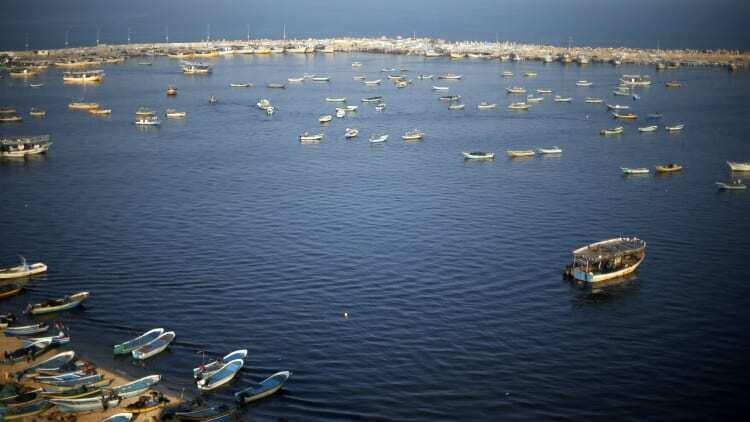 Palestinian fishing boats off the coast of the Gaza Strip 
