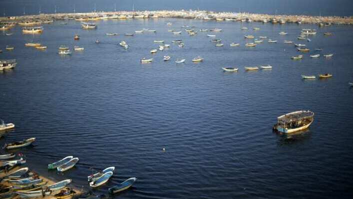 Palestinian fishing boats off the coast of the Gaza Strip 