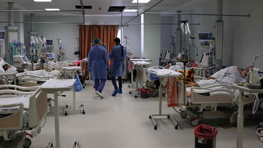 shows a general view of nurses and patients at the COVID-19 coronavirus intensive care unit , at the Turkish-Palestinian Friendship Hospital in Gaza 