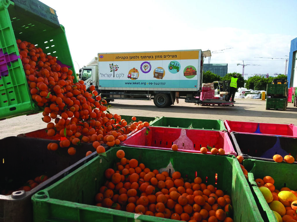 A Leket truck collecting surplus crops 