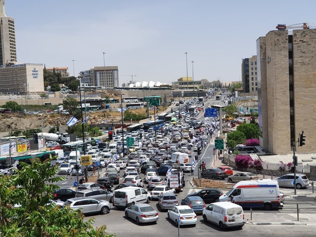 פקקים בירושלים בעקבות מחאת נכי צה"ל