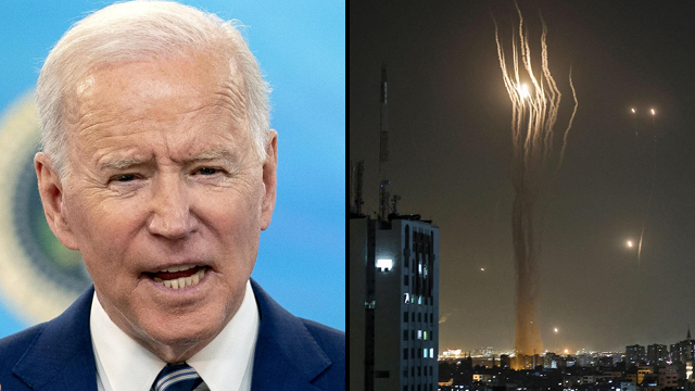 U.S. President Joe Biden; A volley of rockets fired at Israeli cities from the Gaza Strip 