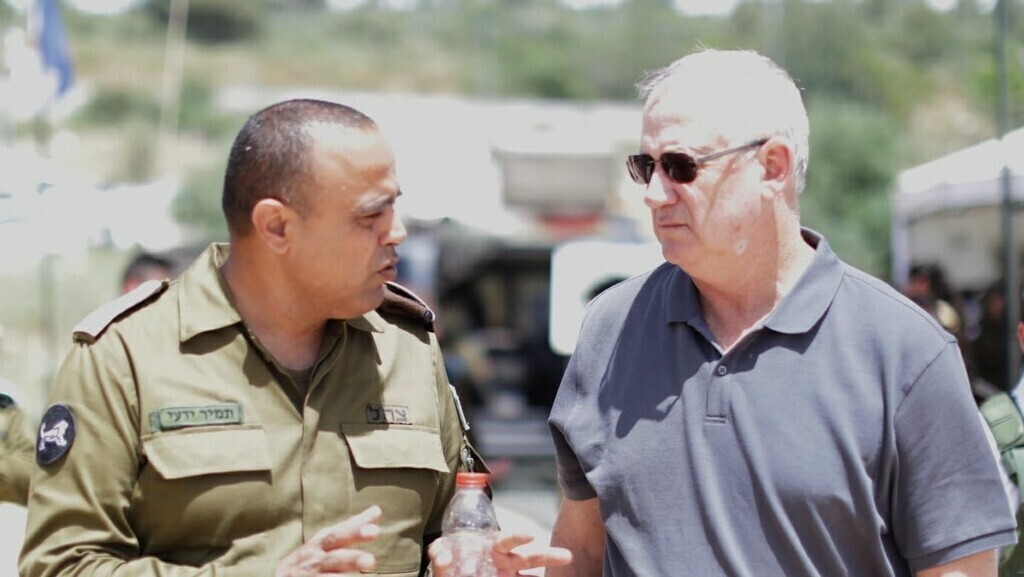 Defense Minister Benny Gantz with IDF chief of Central Command Maj. Gen. Tamir Yadai on Saturday  