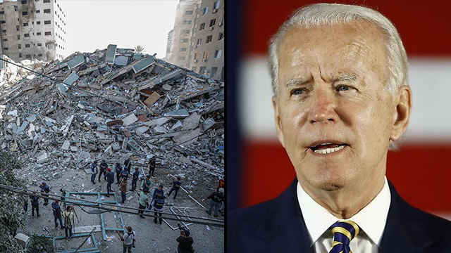 Damage from IDF attacks in Gaza and President Joe Biden 