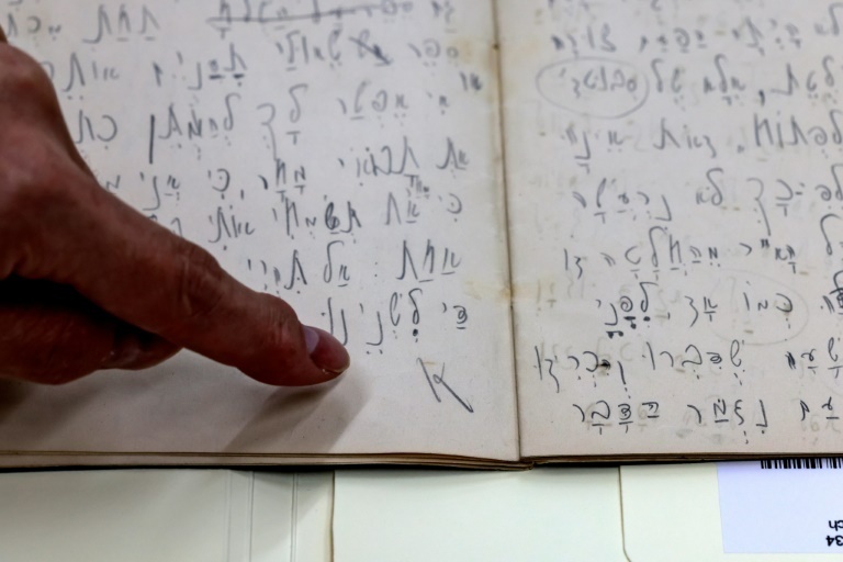 An original manuscript written in Hebrew by Jewish German-speaking novelist and story writer Franz Kafka, is displayed at the National Library of Israel, in Jerusalem