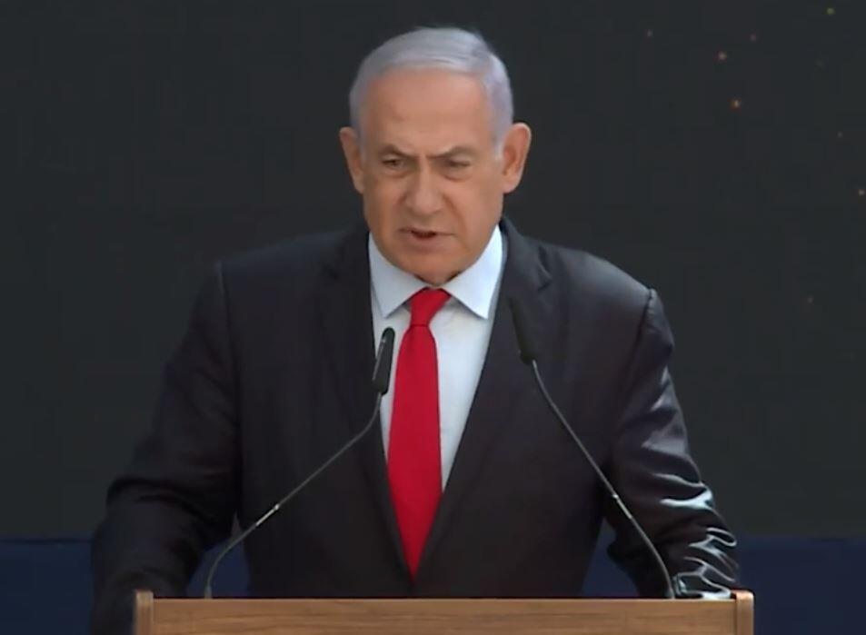 Prime Minister Benjamin Netanyahu speaking at a ceremony to welcome the new head of Mossad on Tuesday  